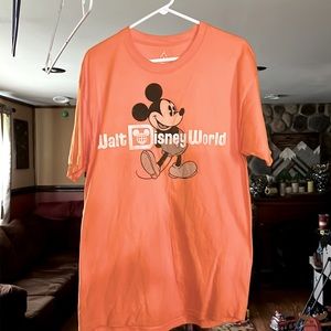 Wait Disney World Mickey Mouse Faded Retro Style Large Orange T Shirt